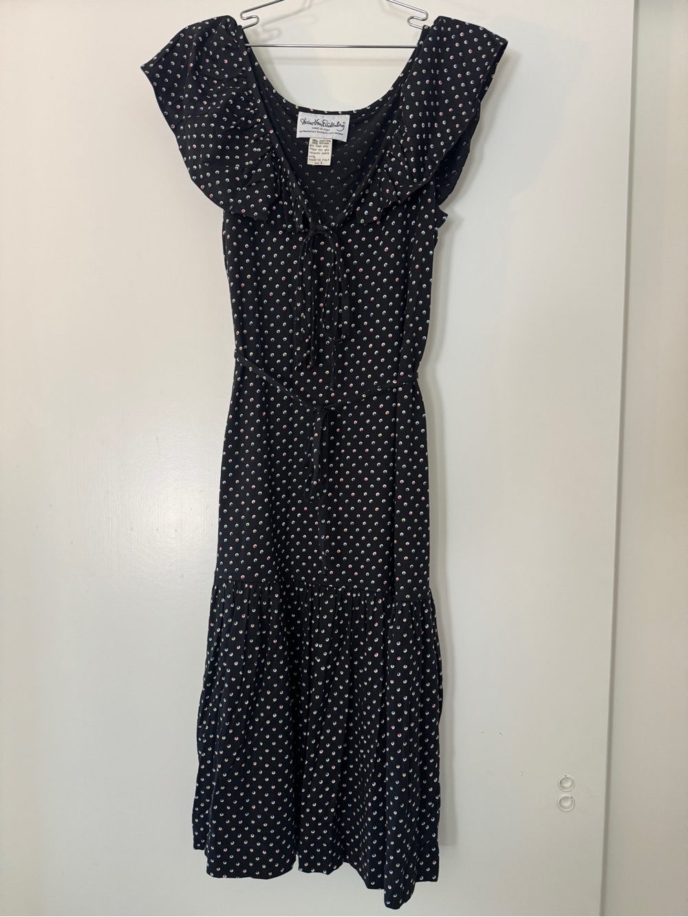 DVF vintage 80s black geo dot maxi dress size 8